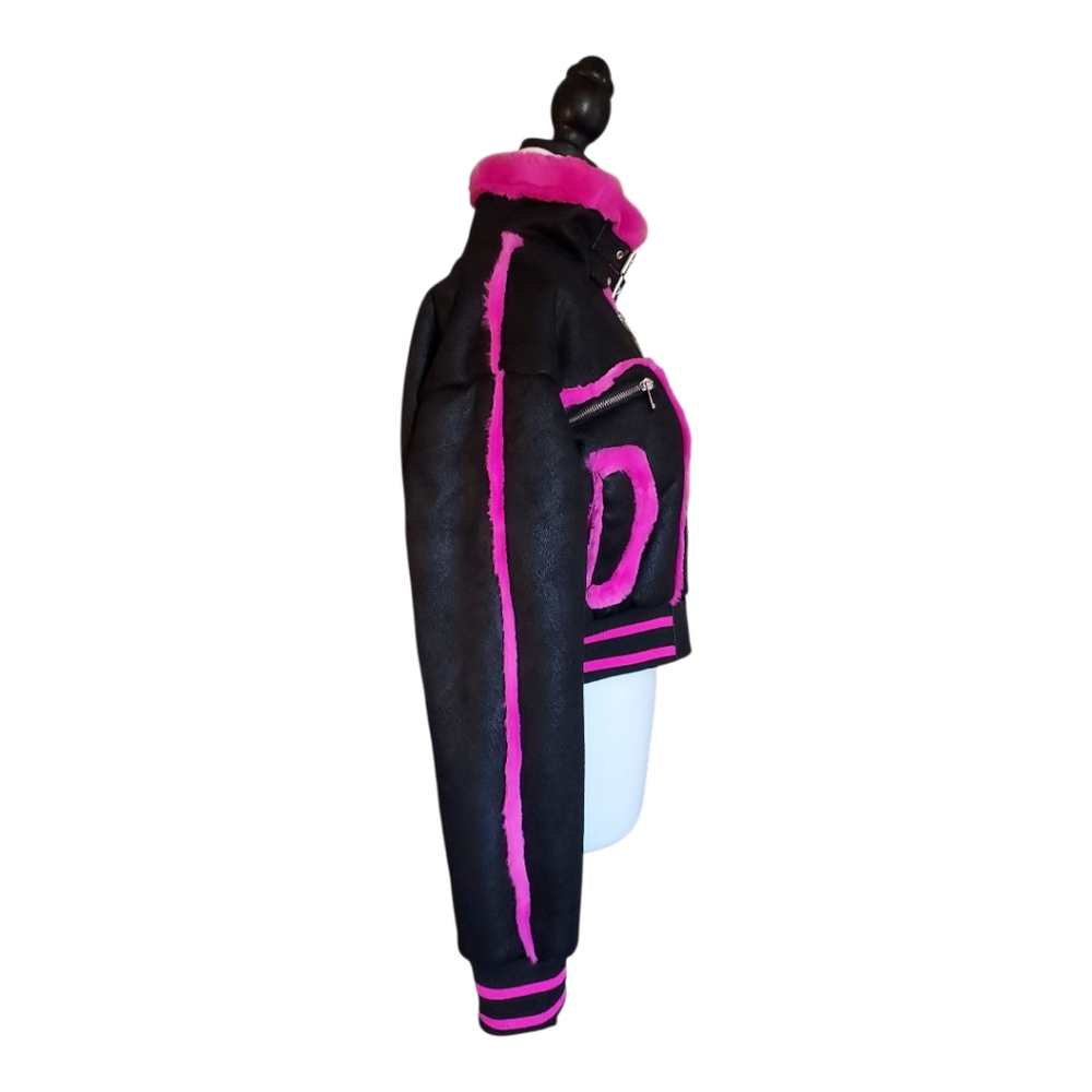 B. Coature NWT Glam Barbiecore Baddie Cyberpunk Grunge Festival Moto Jacket L - Picture 3 of 8